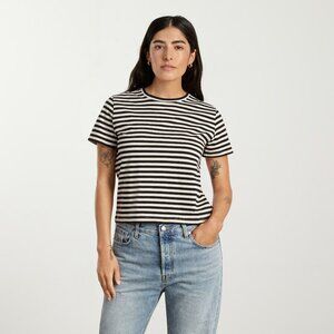 Everlane Women's The Box Cut Tee Essential Cotton Sandstone/Black Stripes Small